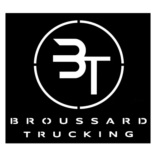 Logo of Broussard Trucking with stylized initials BT in a circle.