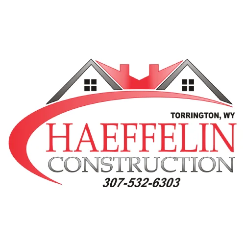 Logo for Haeffelin Construction with a house roof design and contact number.
